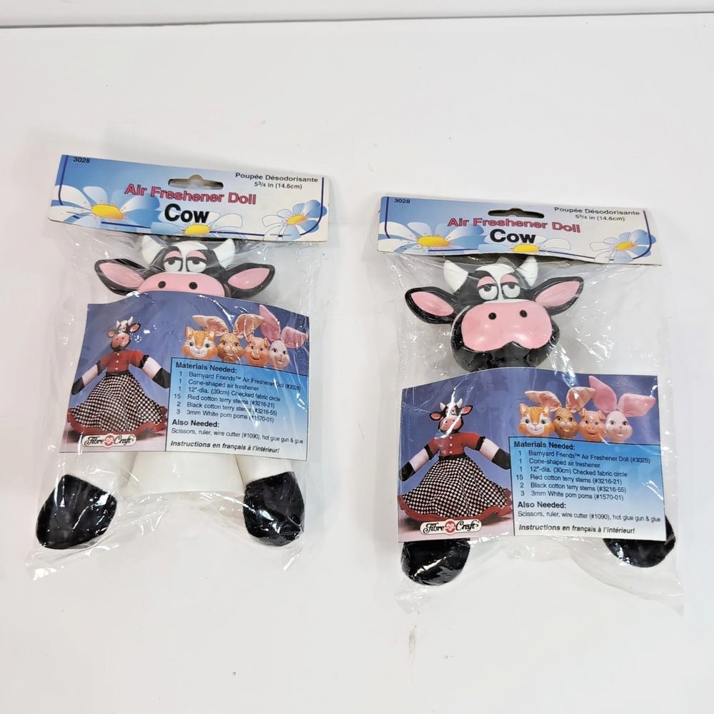 Vintage Fibre Craft Cow Air Freshener Doll Kit With Instructions #3028 Lot of 2